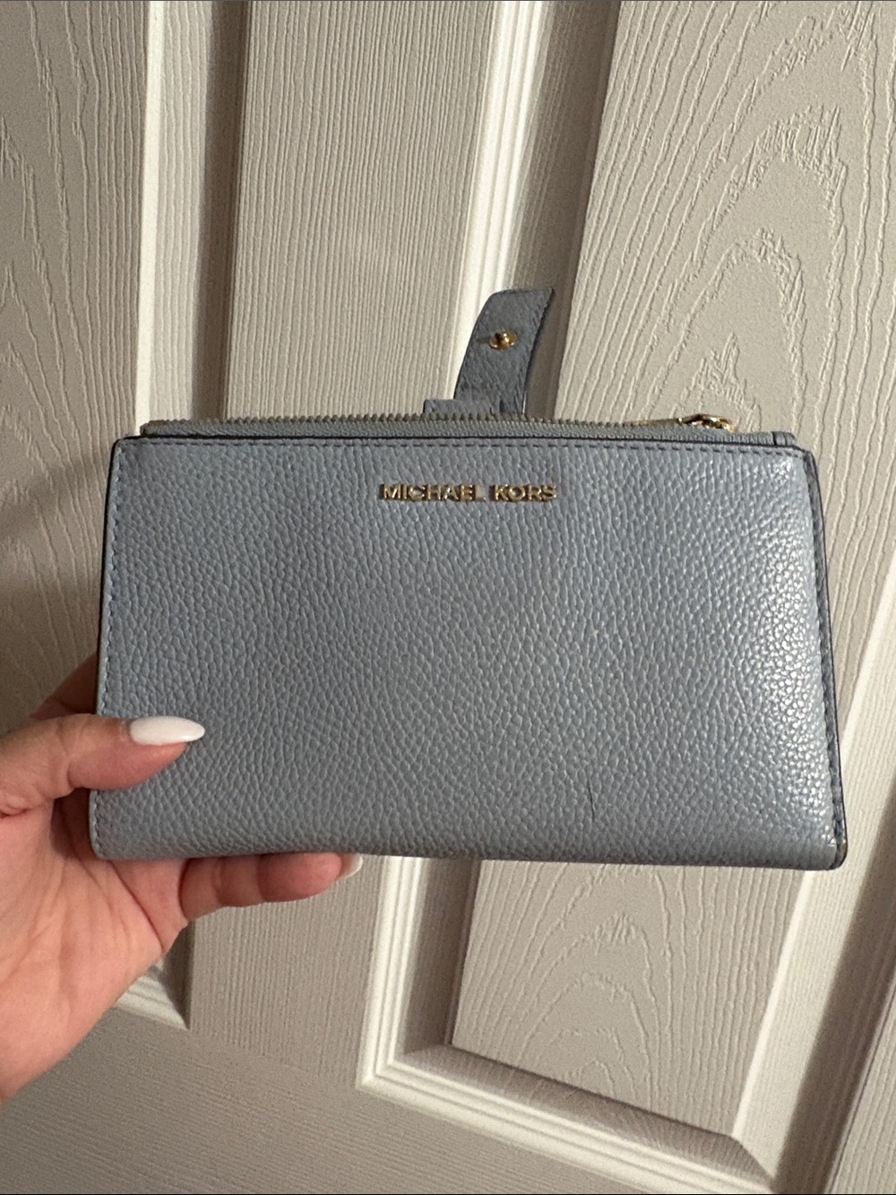 Michael Kors Pebbled Leather Wallet in Pale Blue with Gold Hardware